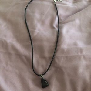 Natural black stone pendent and chain